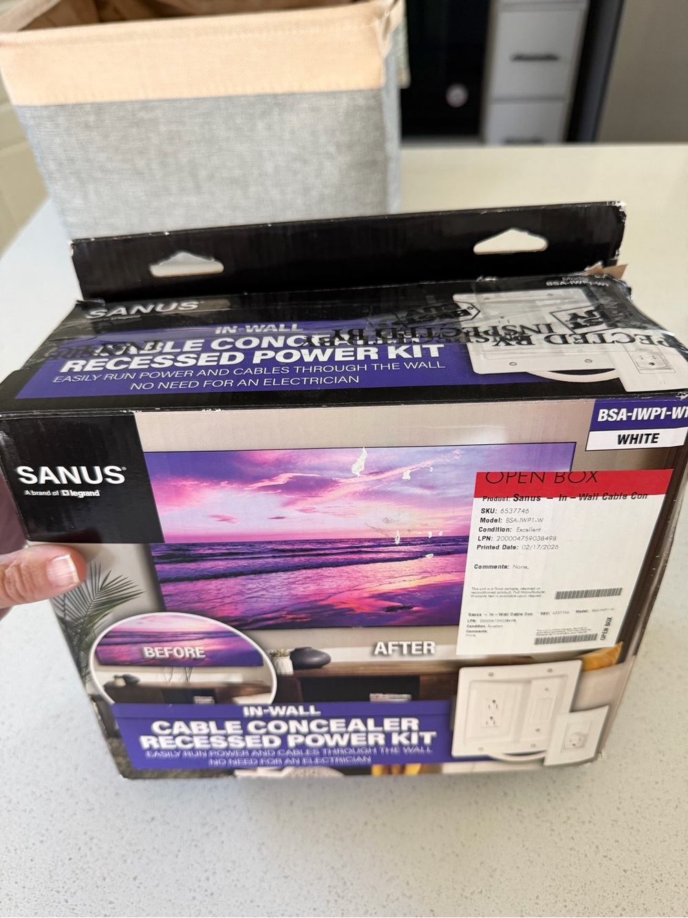 Sanus White In-Wall Cable Concealer Recessed Power Kit